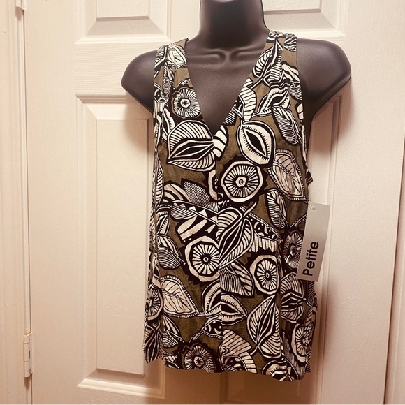 LOFT NWT Women Green/Black  Sleeveless Blouse Small Petite - Picture 5 of 7